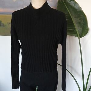 Madewell Cropped Black Ribbed Turtleneck Sweater